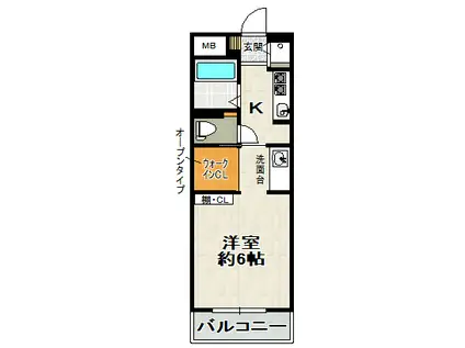 アンソレイエ売布(1K/2階)の間取り写真