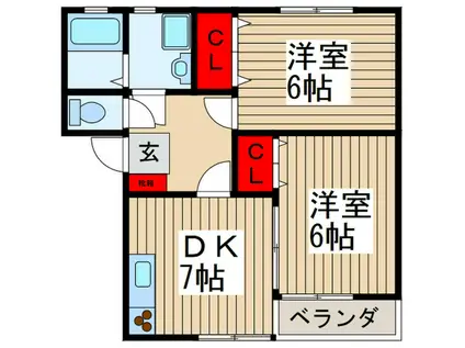 フォレストコート(2DK/1階)の間取り写真