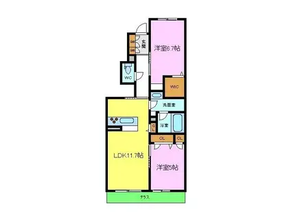 シャーメゾン東茱萸木(2LDK/1階)の間取り写真