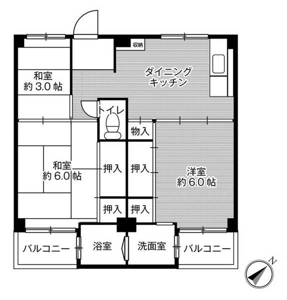 ビレッジハウス紀三井寺1号棟(3DK/3階)の間取り写真
