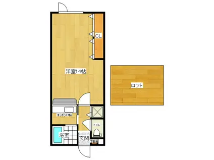 パセオ常盤B(1K/2階)の間取り写真