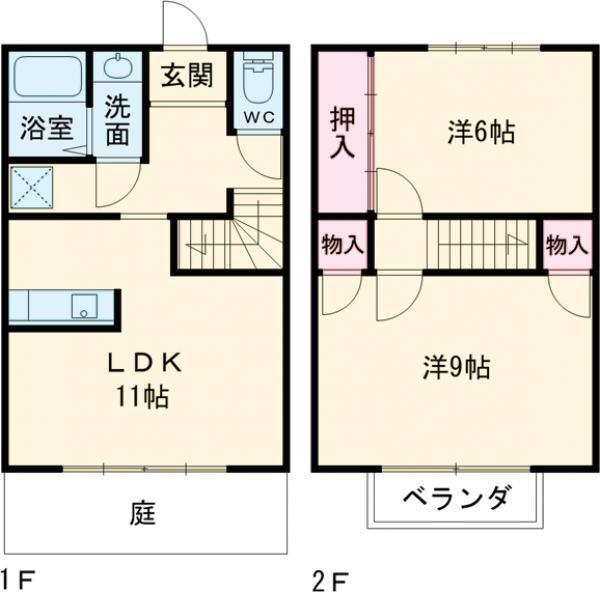 コーポ藤方A(2LDK/1階)の間取り写真