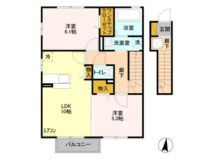 プライムコートC(2LDK/2階)の間取り写真