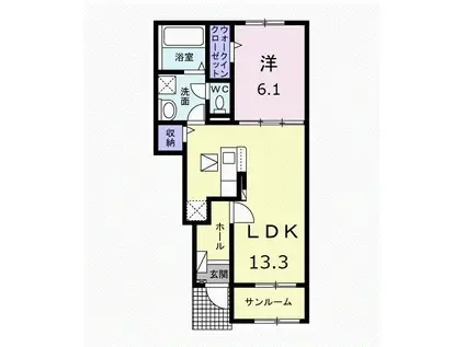 パインフィールドII(1LDK/1階)の間取り写真