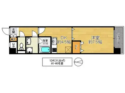 クリセ 諏訪(1DK/3階)の間取り写真