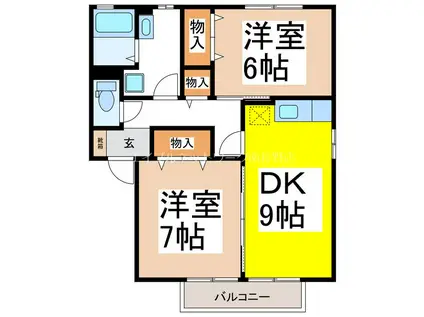 アプリコートくいせけ B(2LDK/1階)の間取り写真