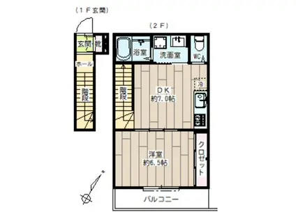 ハイムサウス(1DK/2階)の間取り写真