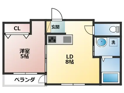 ティーレグノ羽犬塚 A棟(1LDK/2階)の間取り写真