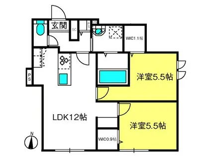 BONHEUR M(2LDK/1階)の間取り写真