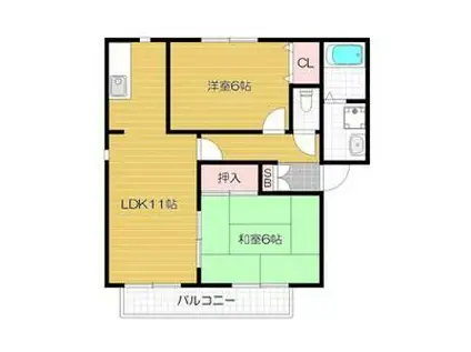 クィーンズ ヒル B(2LDK/2階)の間取り写真