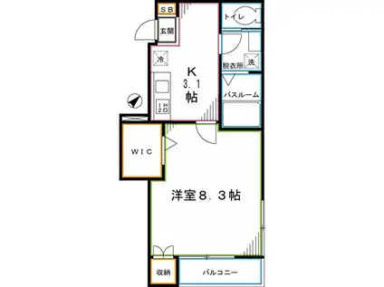 カサート国立(1K/2階)の間取り写真