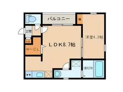 ビブレ九工大前(1LDK/2階)の間取り写真