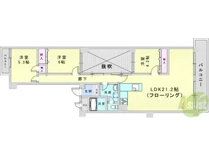 エクセルハイツ豊中上野坂 2号館(3LDK/6階)の間取り写真