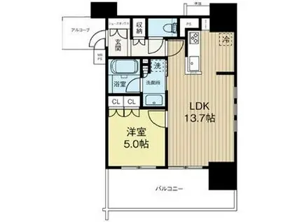 ワコーレ ザ・神戸旧居留地レジデンスタワー(1LDK/4階)の間取り写真