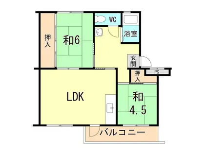山陽電鉄本線 滝の茶屋駅 徒歩23分 5階建 築56年(2LDK/5階)の間取り写真