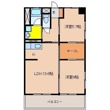 ナチュラルタウンII(2LDK/3階)の間取り写真