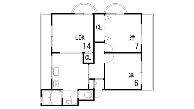 芦屋東山プリンス(2LDK/2階)の間取り写真