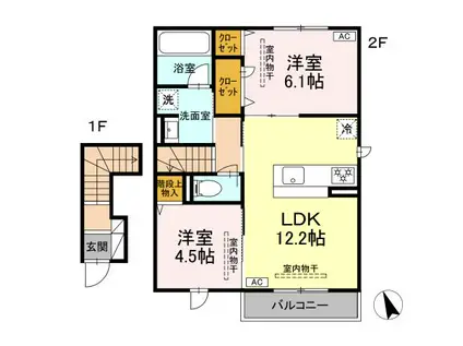 グラースK(2LDK/2階)の間取り写真