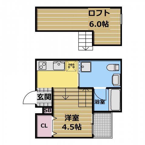 AREM小若江(1K/1階)の間取り写真