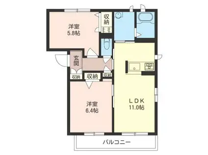 サンシャドー C(2LDK/1階)の間取り写真