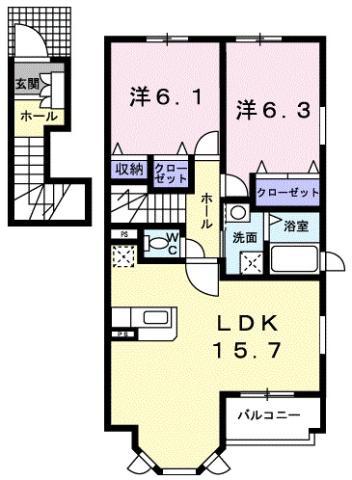 JR徳島線 阿波山川駅 徒歩44分 2階建 築22年(2LDK/2階)の間取り写真