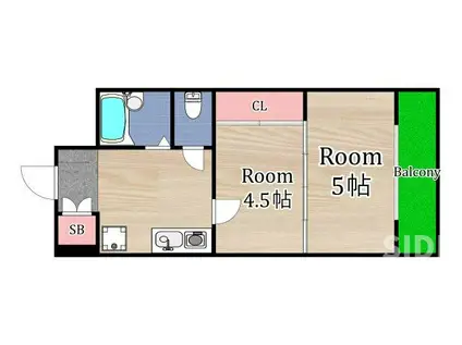 エスペラール城東(2K/4階)の間取り写真