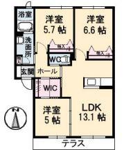 グランマストティアラB棟(3LDK/1階)の間取り写真