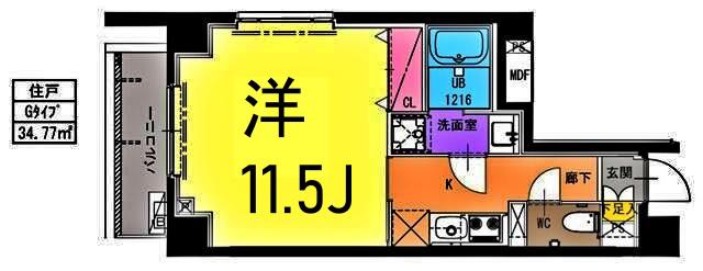 クレサール横中(1K/1階)の間取り写真