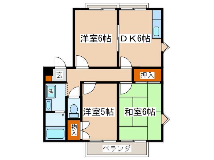 ロイヤル石川B(3DK/3階)の間取り写真