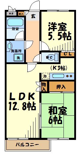 ベルグレイス八雲台(2LDK/2階)の間取り写真