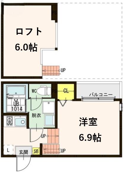 ハーモニーテラス宮千代II(1K/1階)の間取り写真