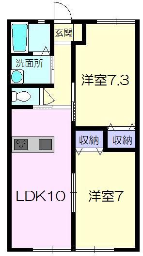 フォッサティラーレ 1番館(2LDK/2階)の間取り写真
