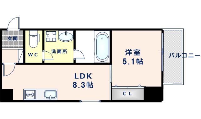 グランスイート(1DK/4階)の間取り写真
