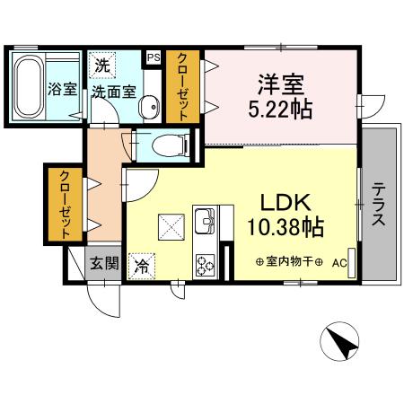 北葛西ハイツII(1LDK/1階)の間取り写真