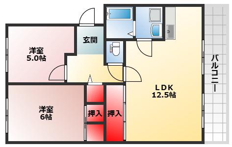 サンシャイン濱田(2LDK/1階)の間取り写真