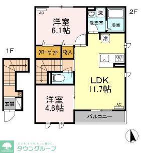 レセア花小金井(2LDK/2階)の間取り写真