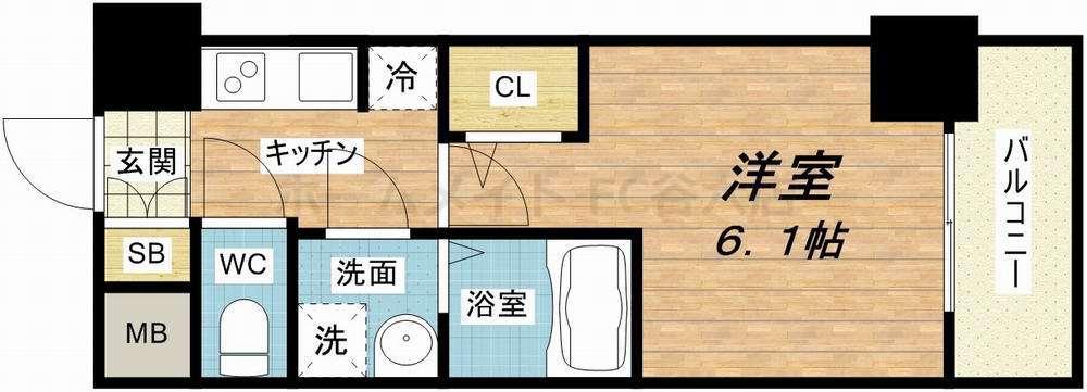 S-RESIDENCE南堀江(1K/13階)の間取り写真