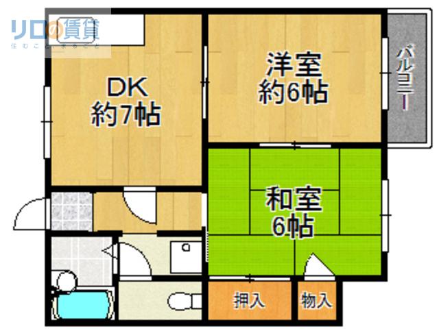 売布が丘ビューハイツ(2DK/1階)の間取り写真