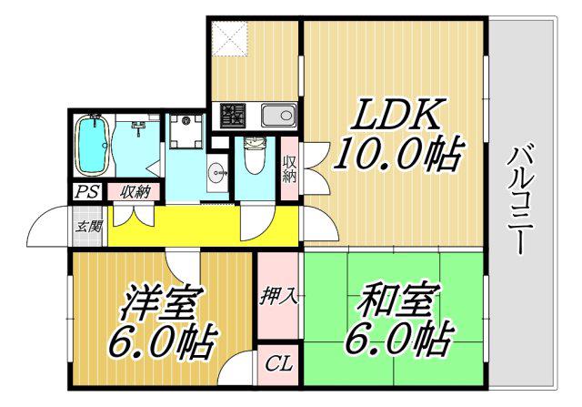 ベルテック武庫川(2LDK/3階)の間取り写真