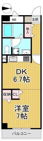 ブルネン武庫之荘(1DK/6階)の間取り写真