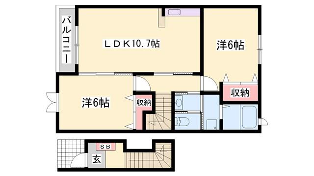 フラットワンB(2LDK/2階)の間取り写真