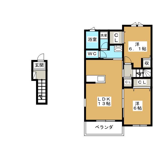 レジデンス・モッポ(2LDK/2階)の間取り写真