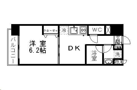 カルロ定禅寺通(1LDK/13階)の間取り写真