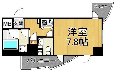 インターフェルティR2甲子園(1K/8階)の間取り写真