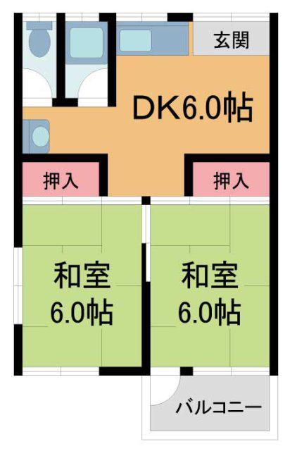 OHJIハイツ(2DK/2階)の間取り写真