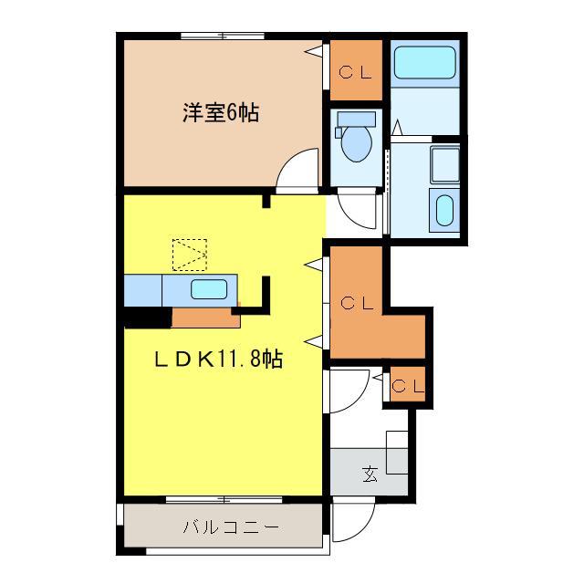 名鉄名古屋本線 岐南駅 徒歩28分 2階建 築19年(1LDK/1階)の間取り写真