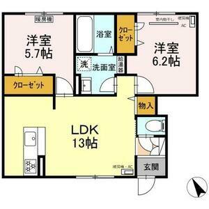 WITH SKY B(2LDK/1階)の間取り写真