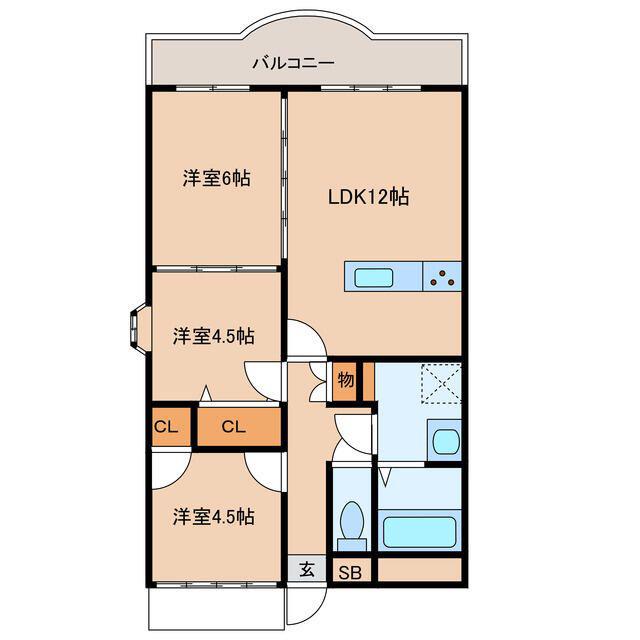 メゾンドール姫路英賀保(3LDK/3階)の間取り写真