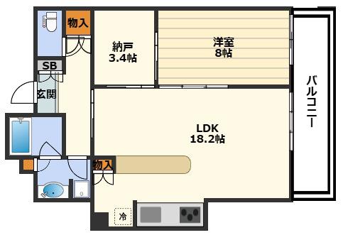 N4TOWER(1SLK/22階)の間取り写真