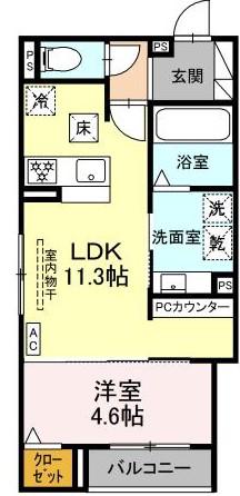 ルヴィータ剣町(1LDK/1階)の間取り写真